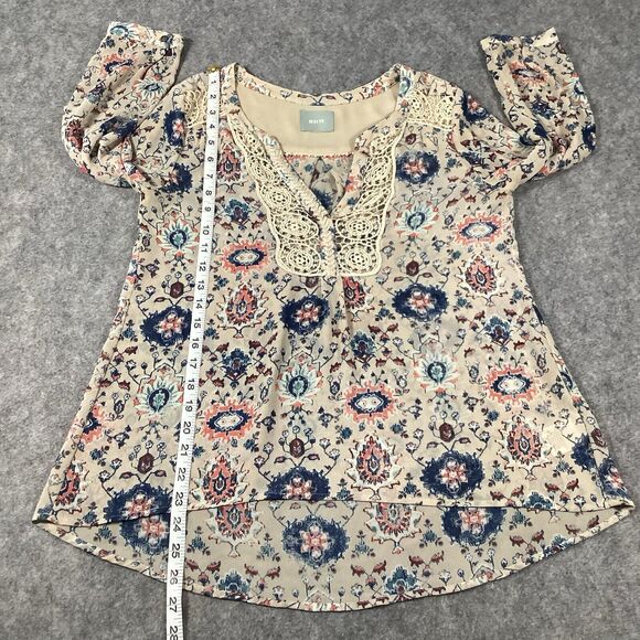 Maeve Stillwater Blouse Henley Top Size *Medium Neutral Motif ANTHROPOLOGIE BOHO - Picture 11 of 16